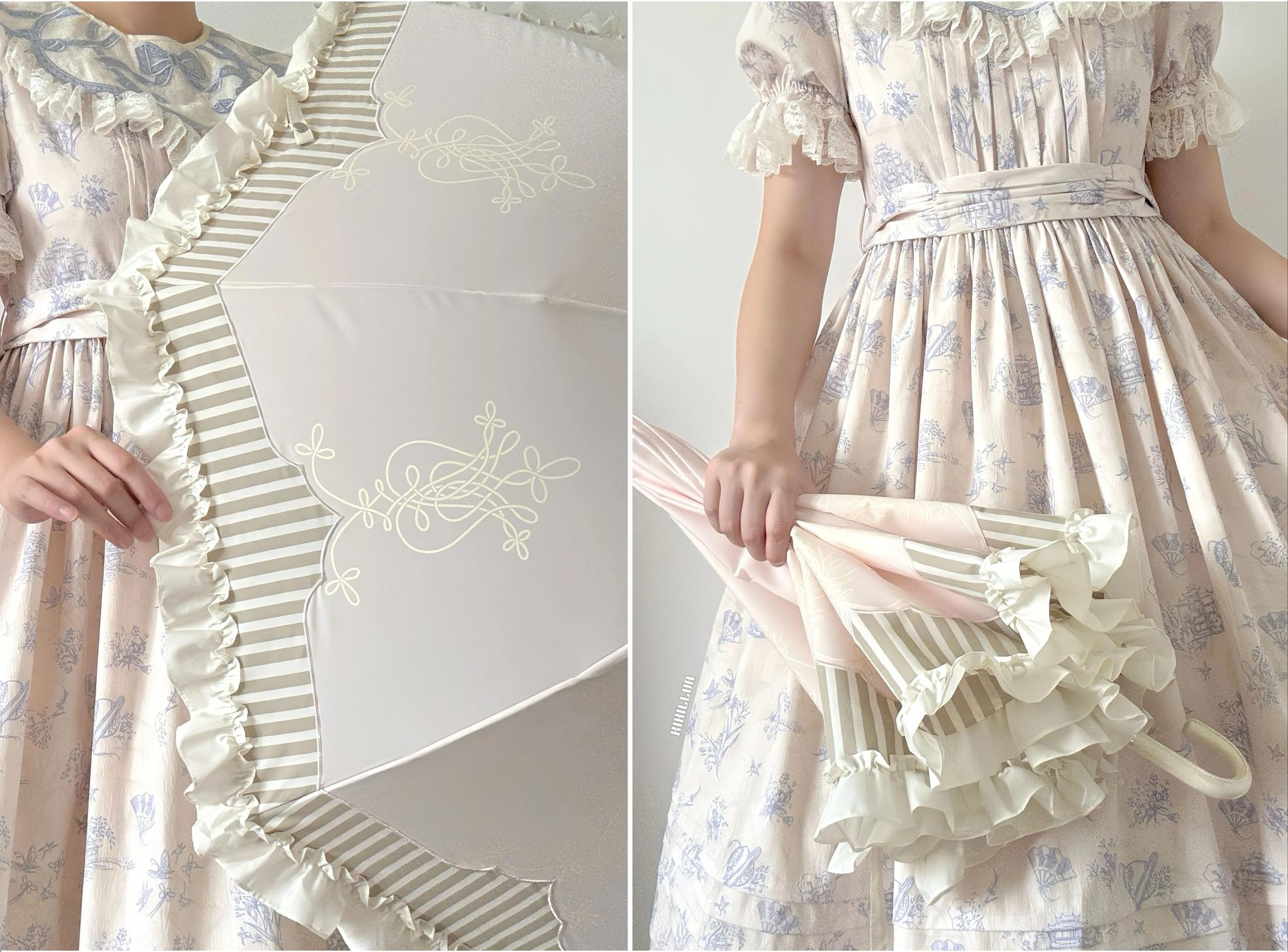 Lyre Academy - Classic Lolita 2-Fold Parasol, Lyre Print and Embroidered Trim - image 22