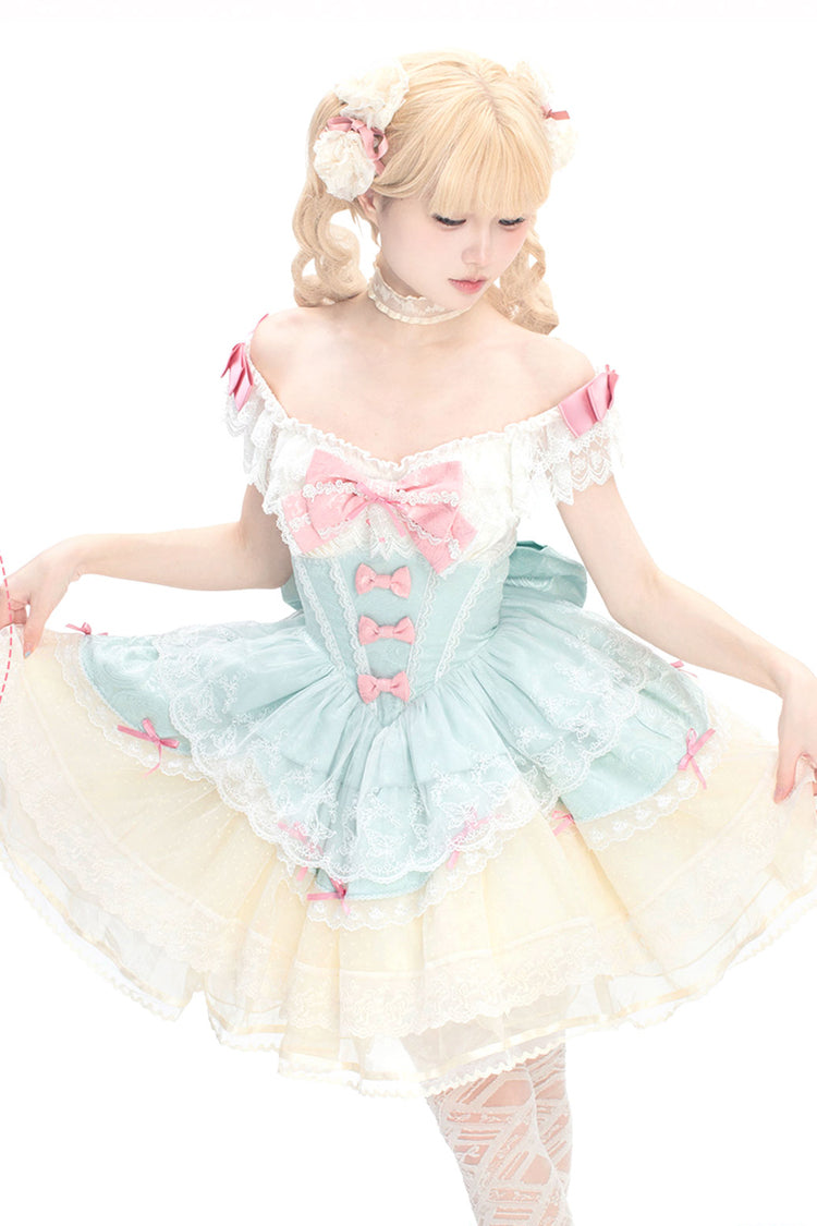 Green Parfait Romance - Sleeveless Ruffle Bowknot Lace Sweet Elegant Ballet Lolita JSK Dress - image 4