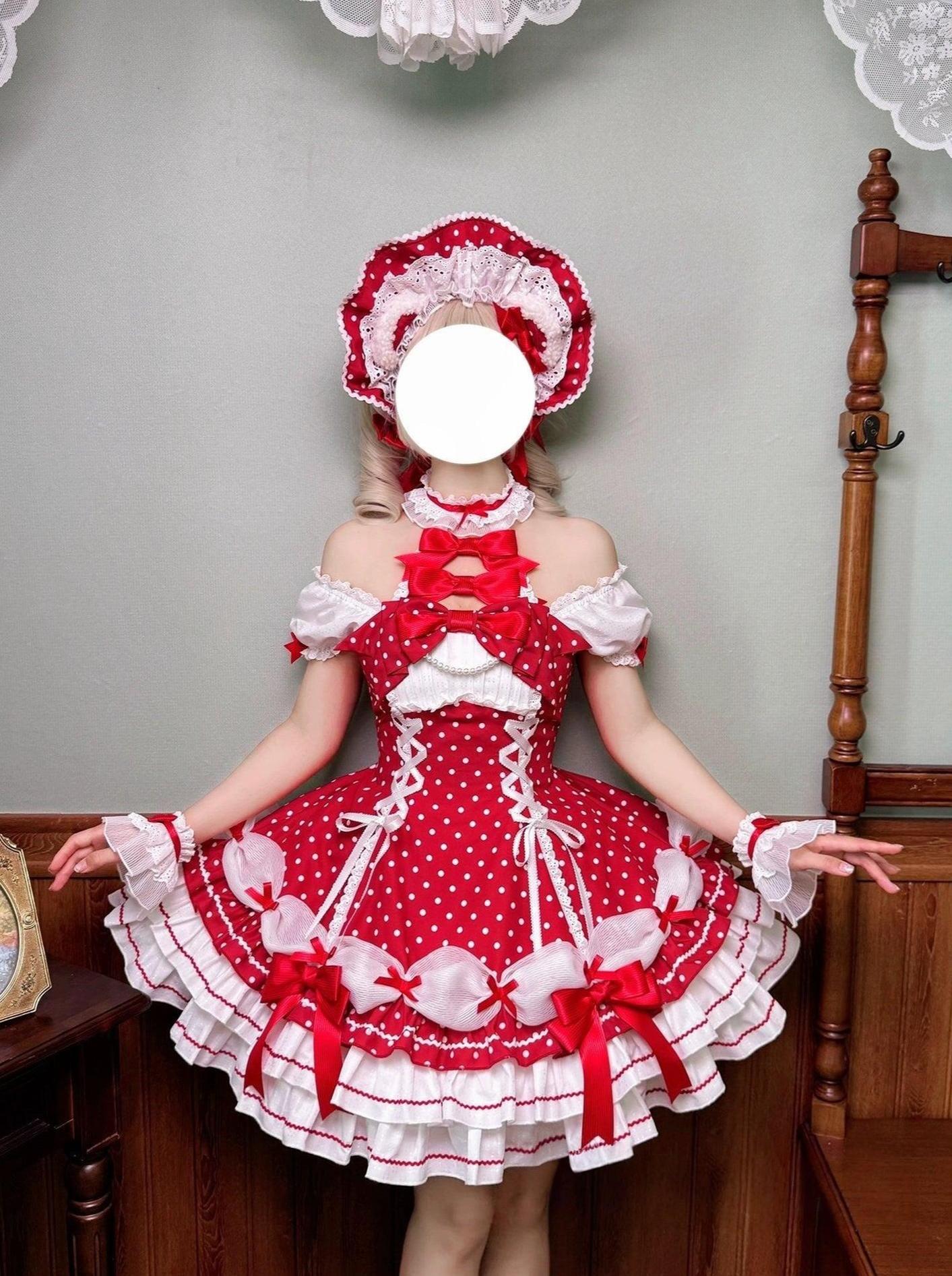 Old School Lolita Halter Neck OP Dress, Polka Dot Accent - image 2
