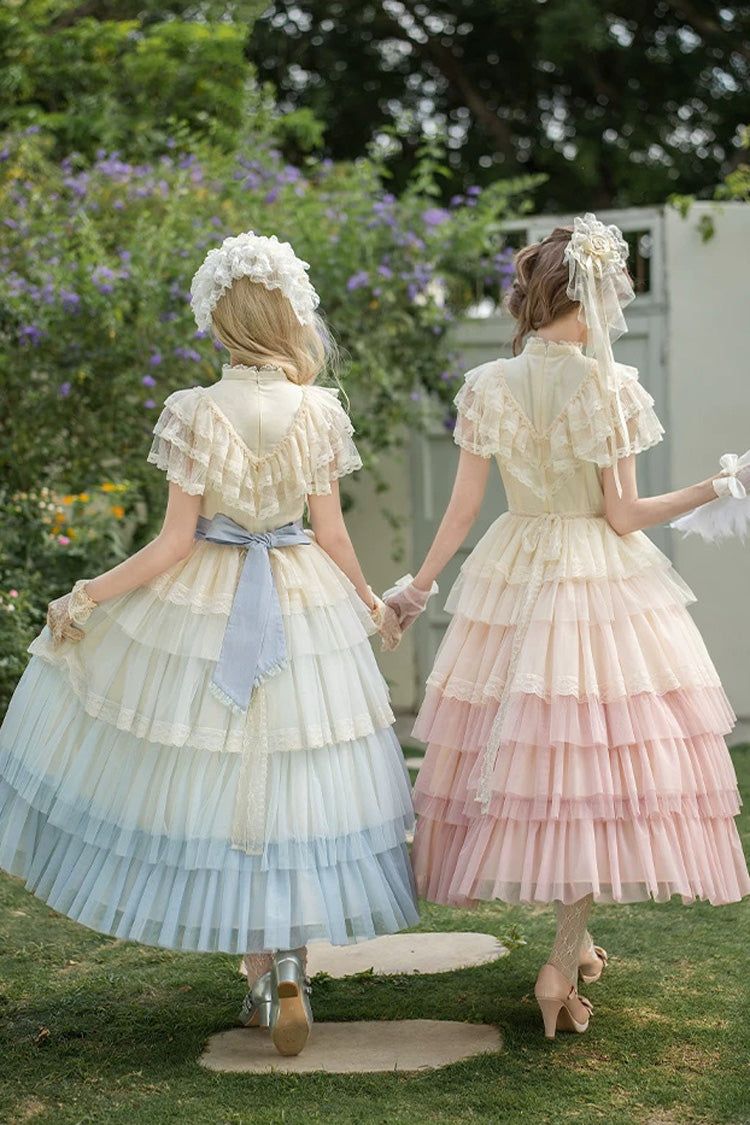 Sincere Vow - Edwardian Collar Short Sleeves Ombre Multi-Layered Ruffled Embroidered Sweet Lolita Dress - image 14