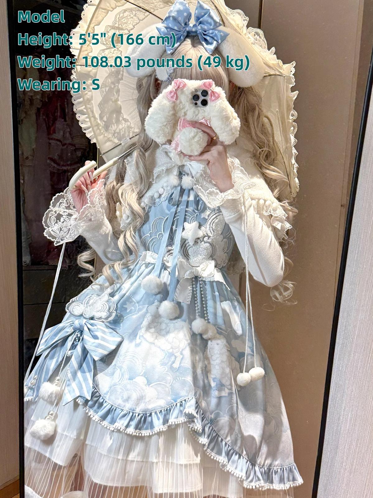 Cloudscape Dream - Sweet Lolita JSK Suit, Fleece Cape - image 5