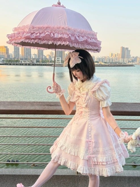 Snowy Pink Cotton JSK Dress with Ruffle Edging - image 8