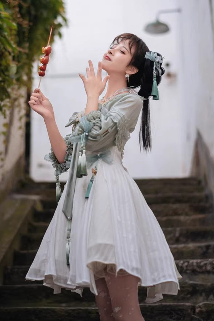 Half Sleeves Ruffled Bow Sweet Lolita Hanfu Dress - image 9