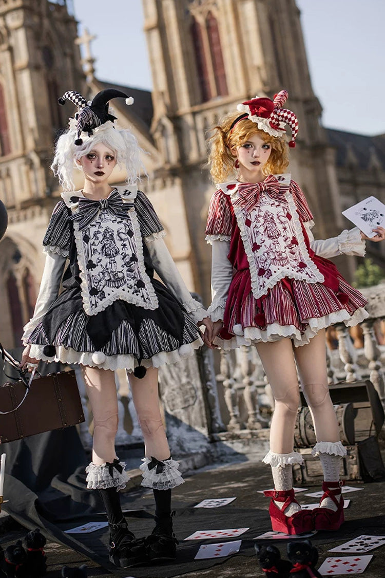 Letters and Poems · Doll Mask - Poker Clown Long Sleeves Ruffled Bow Gothic Lolita Dress Set - image 2