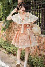 Orange Chrysanthemum Print Chinese-Inspired Lolita JSK Dress Set - image 2