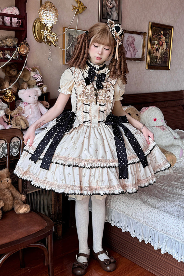 Bear’s Holiday - Sleeveless Double-Layered Ruffled Embroidered Bow Sweet Lolita JSK Dress - image 1