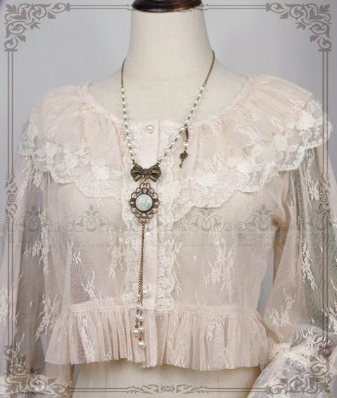 Vintage Lolita Pearl Necklace with Key Charm - image 2