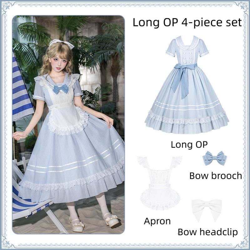 Seven-Day Bell - Blue Classic Lolita Striped OP Dress, Sailor Collar - image 33