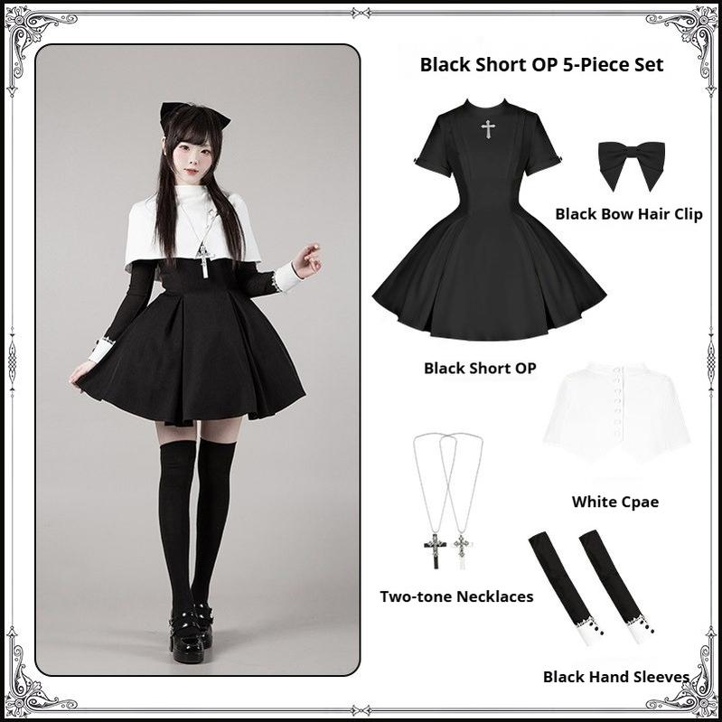 Nihil - Gothic Nun Lolita OP Dress, Irregular Hem Cape and Accessories - image 60