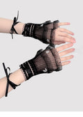 Star and Moon - Bridal Lolita Cuffs White and Black Ballet Style Lace Cuffs - image 3
