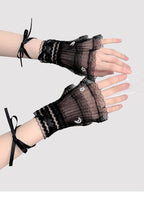 Star and Moon - Bridal Lolita Cuffs White and Black Ballet Style Lace Cuffs - image 3