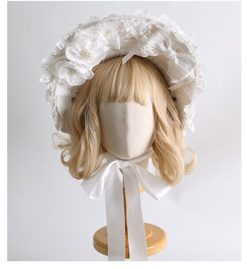Xiaogui Classic Lolita Pure White Hairband, BNT, Top Hat and Flower Clips - image 2