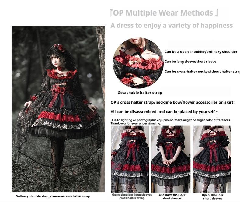 Night of Berea Gothic Lolita OP Dress in Black and Red - image 19