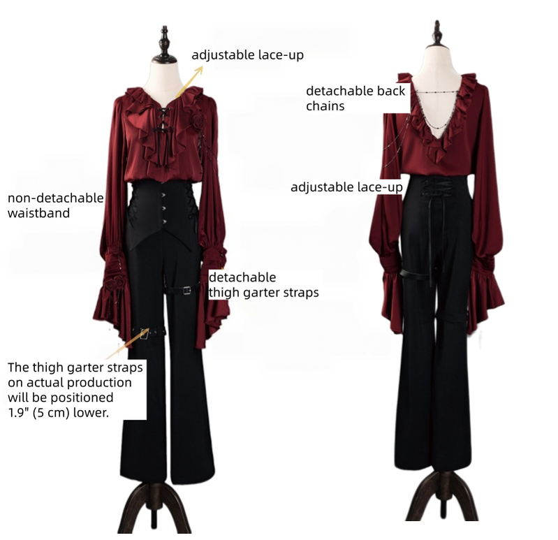 Ouji Lolita V-Line Backless Blouse & Slight Flare Pants - image 7