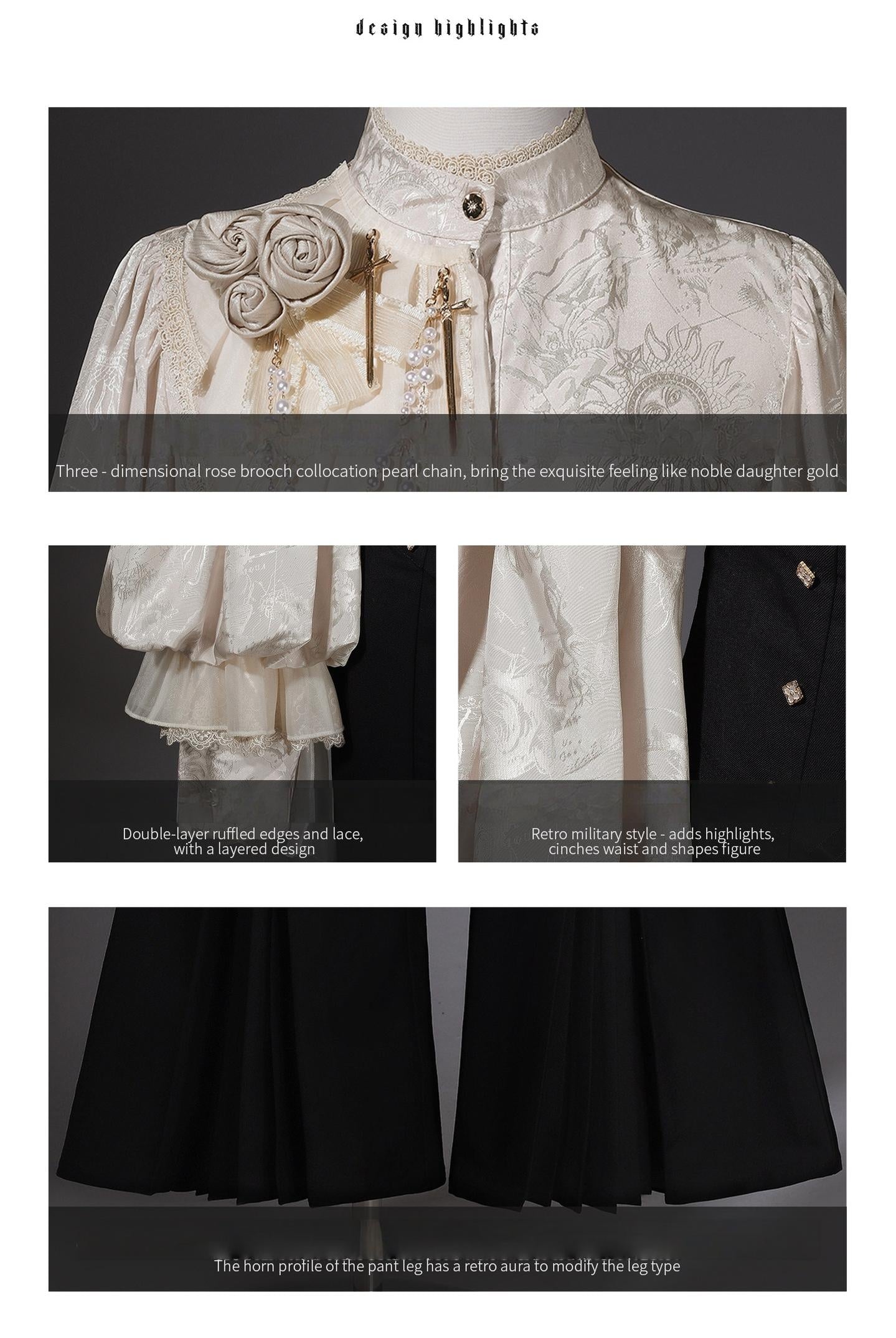 Rose and Sword - Ouji Lolita Jacquard Blouse & High Waist Pants Suit - image 5