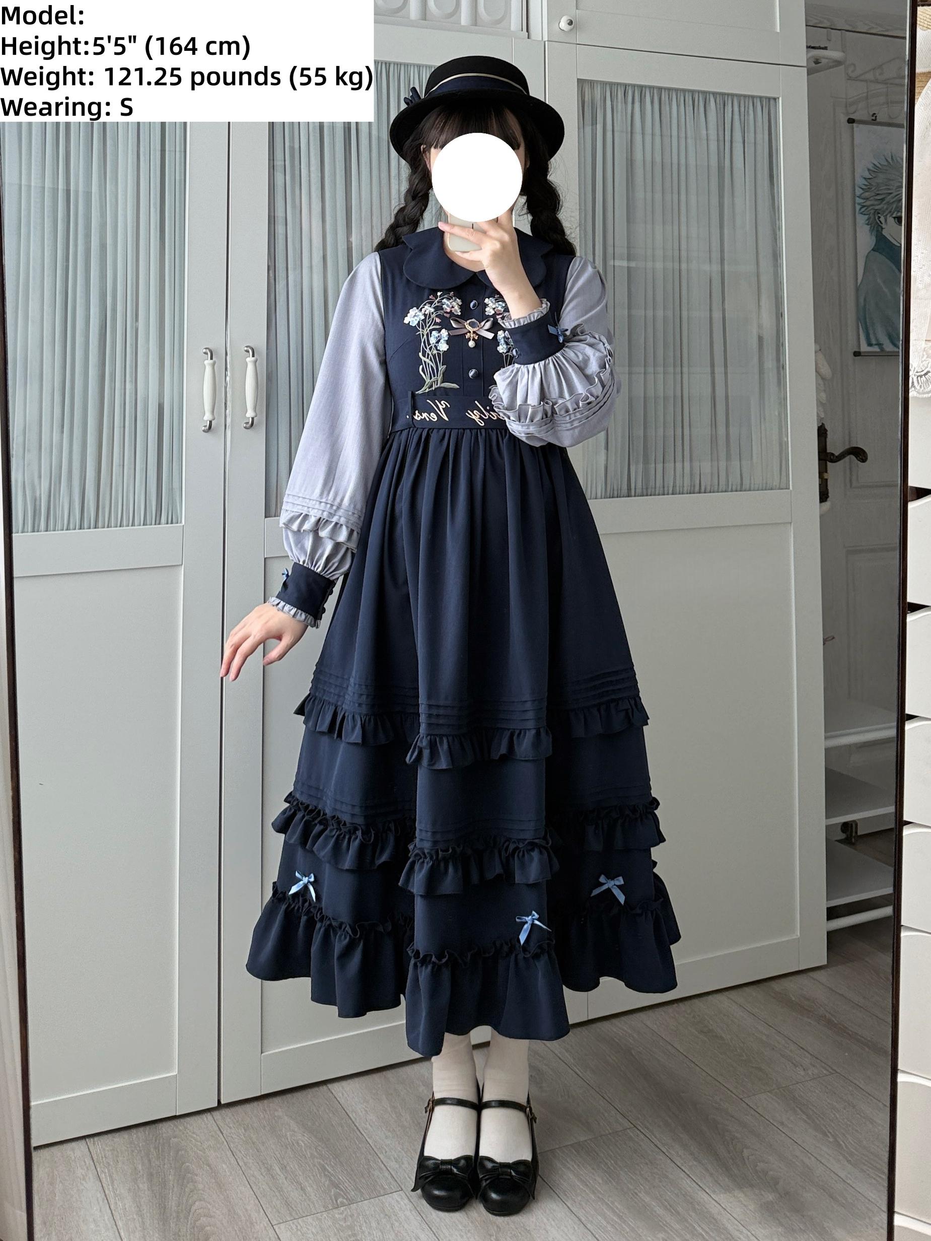 Verdant Name - High-waisted Classic Lolita Dress, Embroidered Bellflower - image 10