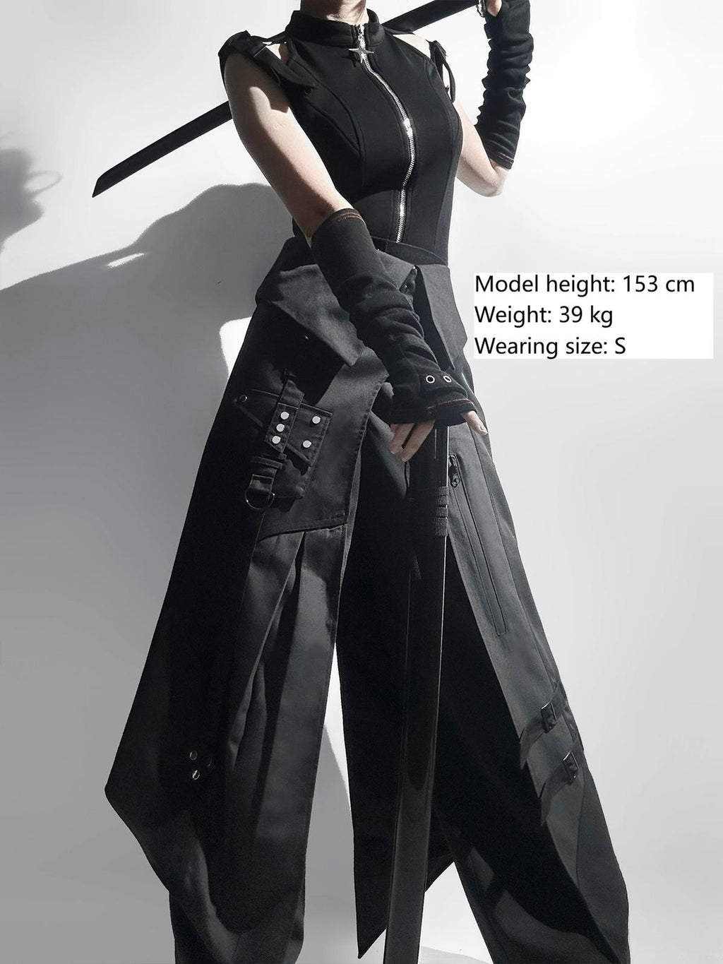Nightblade Black Ouji Lolita Apron Pants Suit - image 5