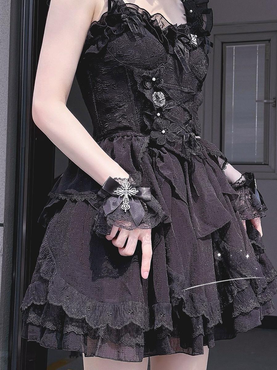 Gothic Lolita Cuffs with Cross Black and White Hand Sleeve - image 4