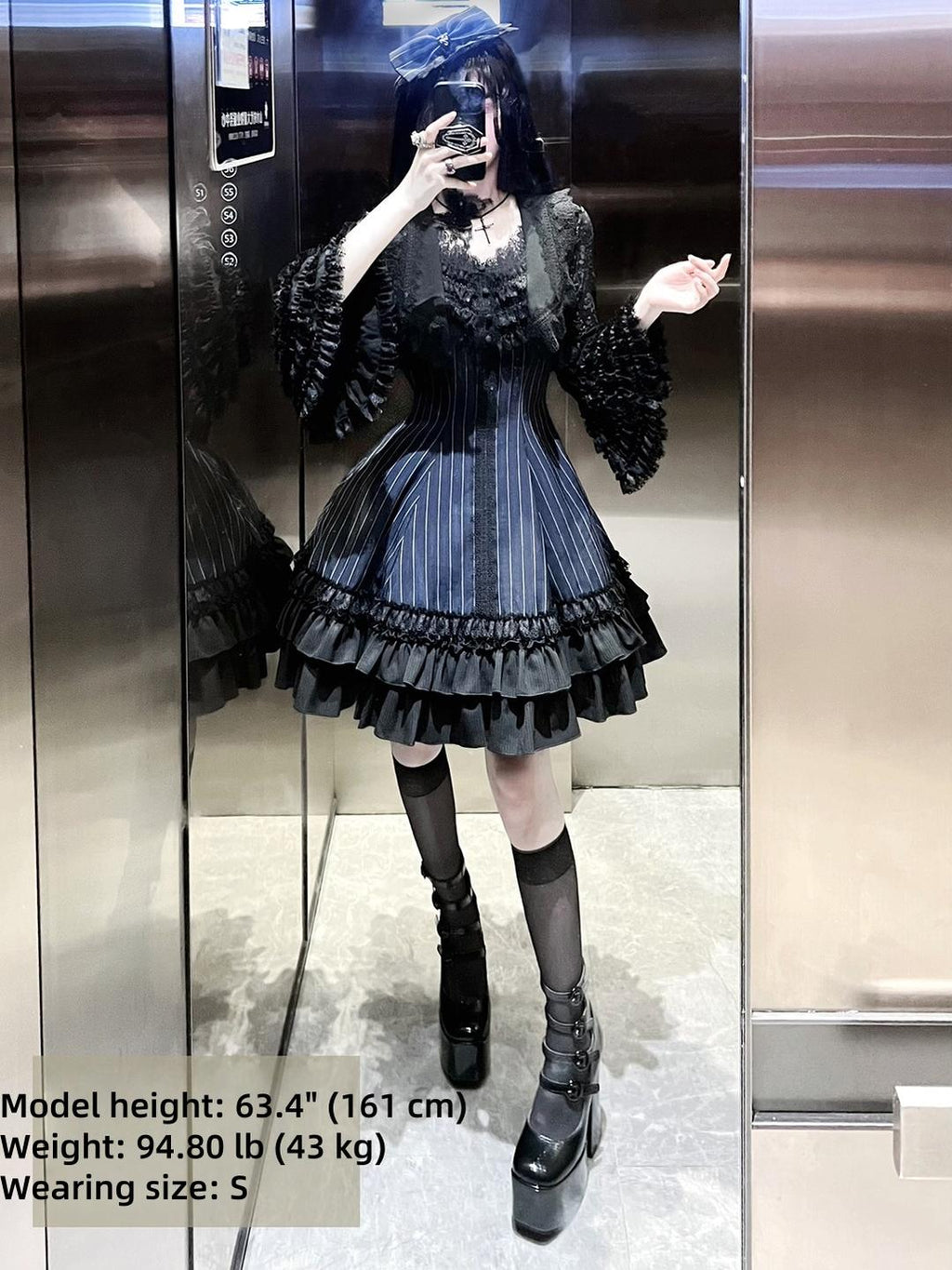 Six-Panel Gothic Lolita JSK Dress with Tiered Ruffles - image 13