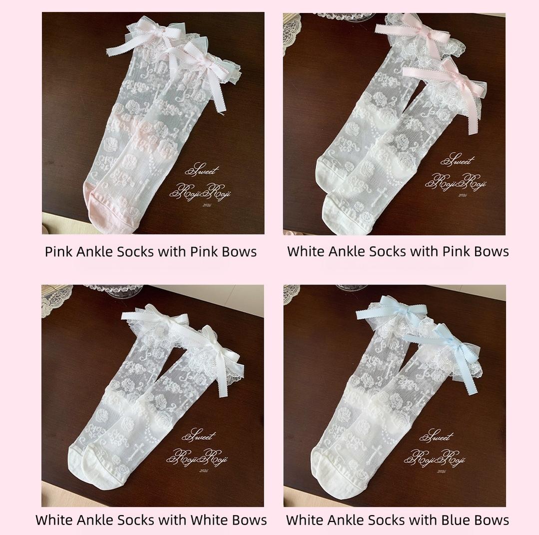 Summer Sweet Lolita Rose Jacquard Bow Socks - image 4