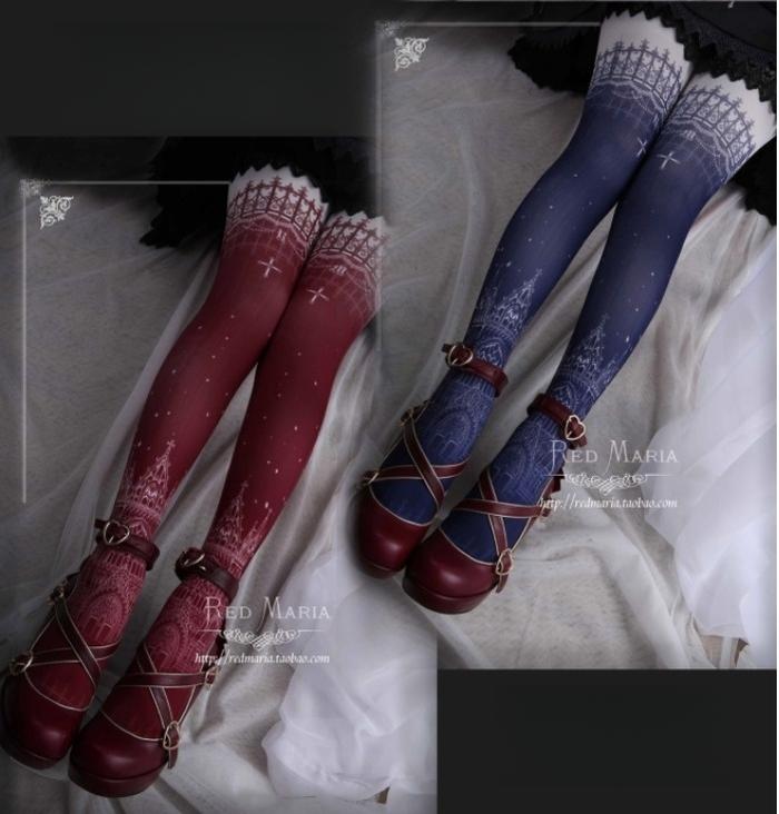 Snowy Night Church - Gothic Lolita Tights, Multicolors - image 5