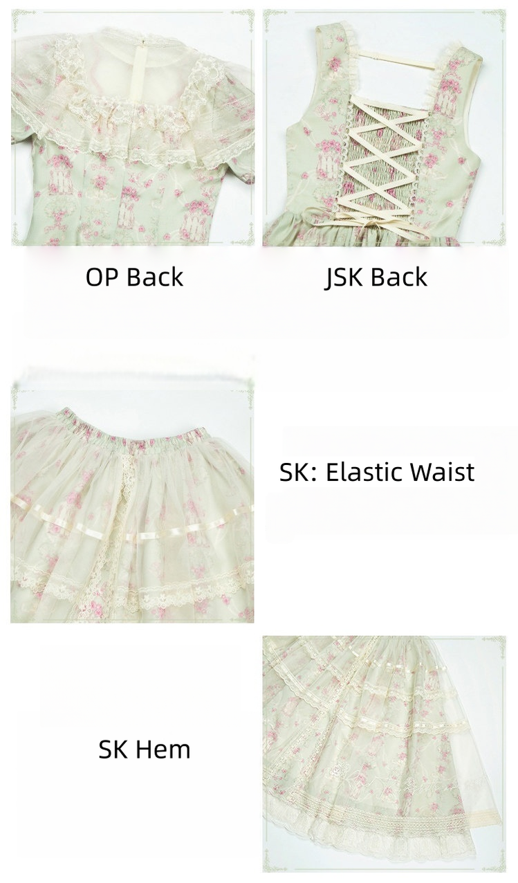 Wind Swept Roses - Classic Lolita Rose Printed Dress Set, Petal Hem - image 8