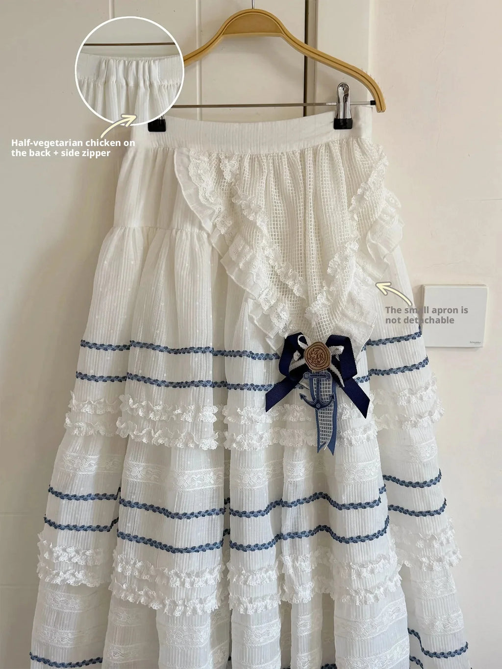 Antique Sailor Bear Blue Stripe Cropped Top Long Skirt Lolita Set - image 19