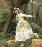 Flower Rabbit Bear - Country Lolita Tiered Skirt Dress, Floral & Bear Print and Accessories - image 13