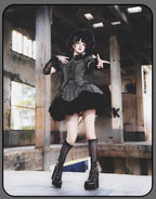 Striped Cross - Gothic Coordinated Lolita Set, Adjustable Blouse & Skirt - image 5