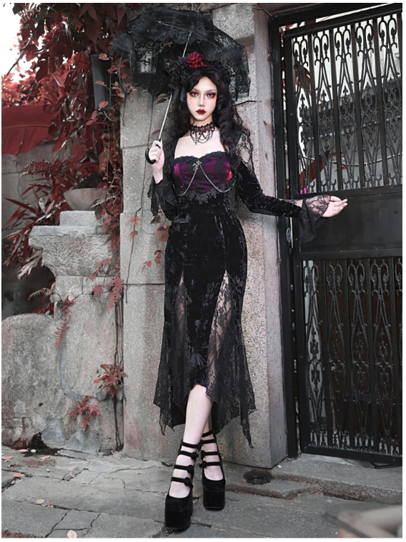 Rose Cemetery - Dark Red Velvet Gothic Lolita Dress - image 11