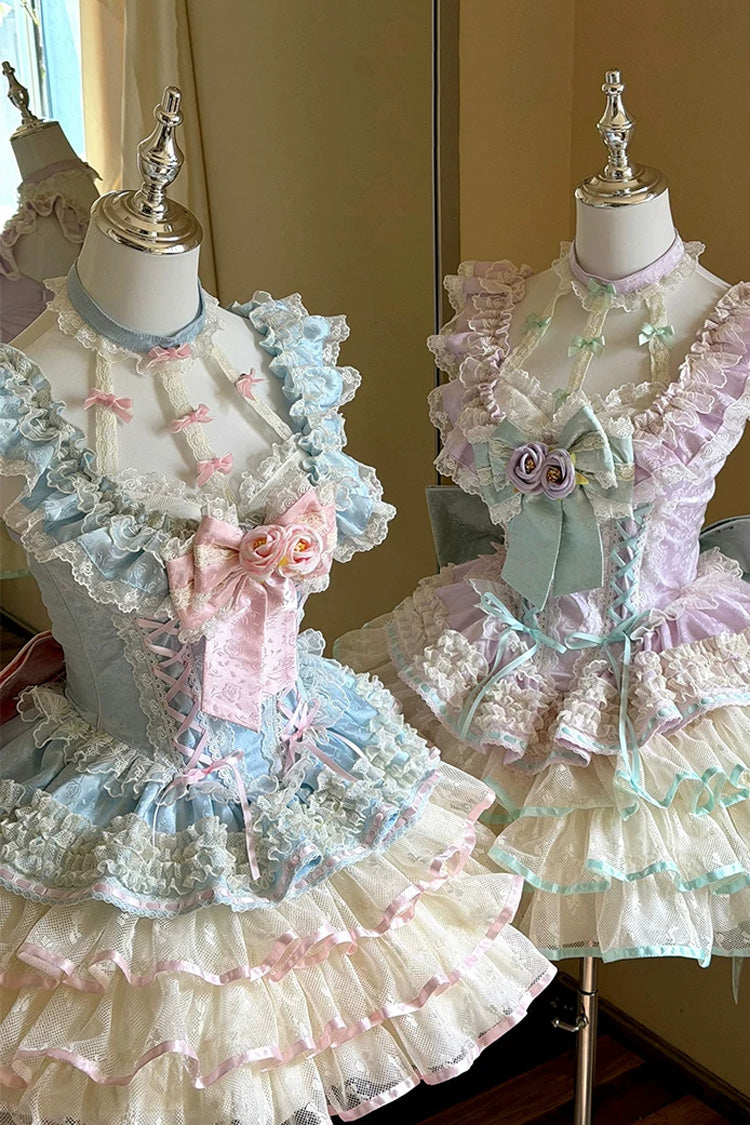 Flower Language of Eros - Halterneck Multi-Layered Ruffle Bowknot Rose Lace Lace-Up Sweet Ballet Lolita JSK Dress - image 1