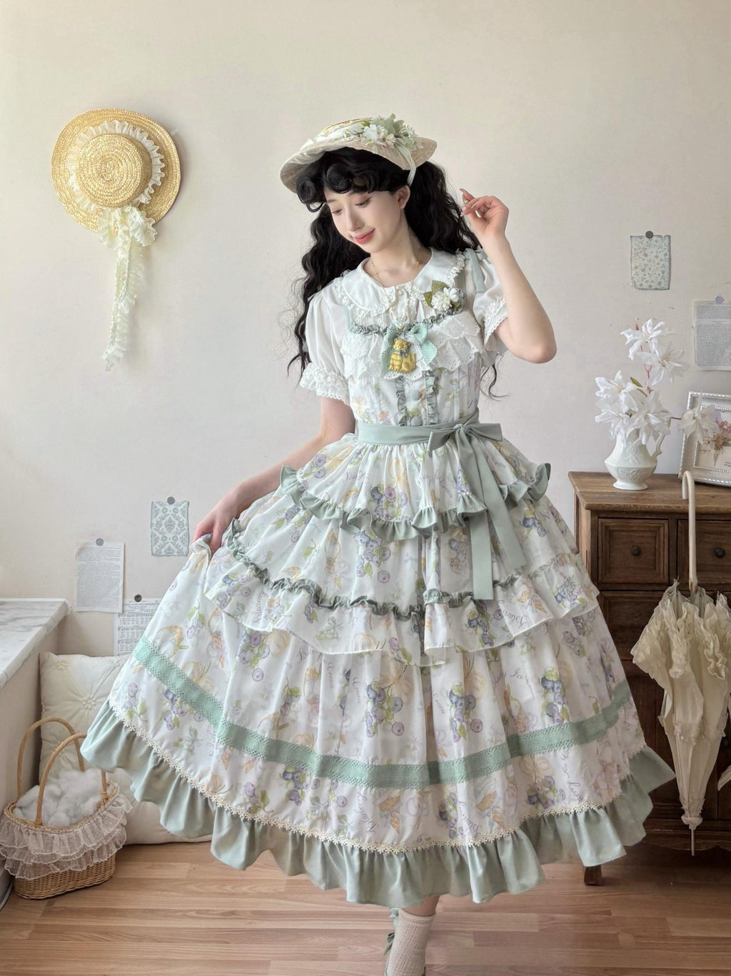 Blueberry Midsummer - Country Lolita Tiered JSK, Blueberry Print - image 2