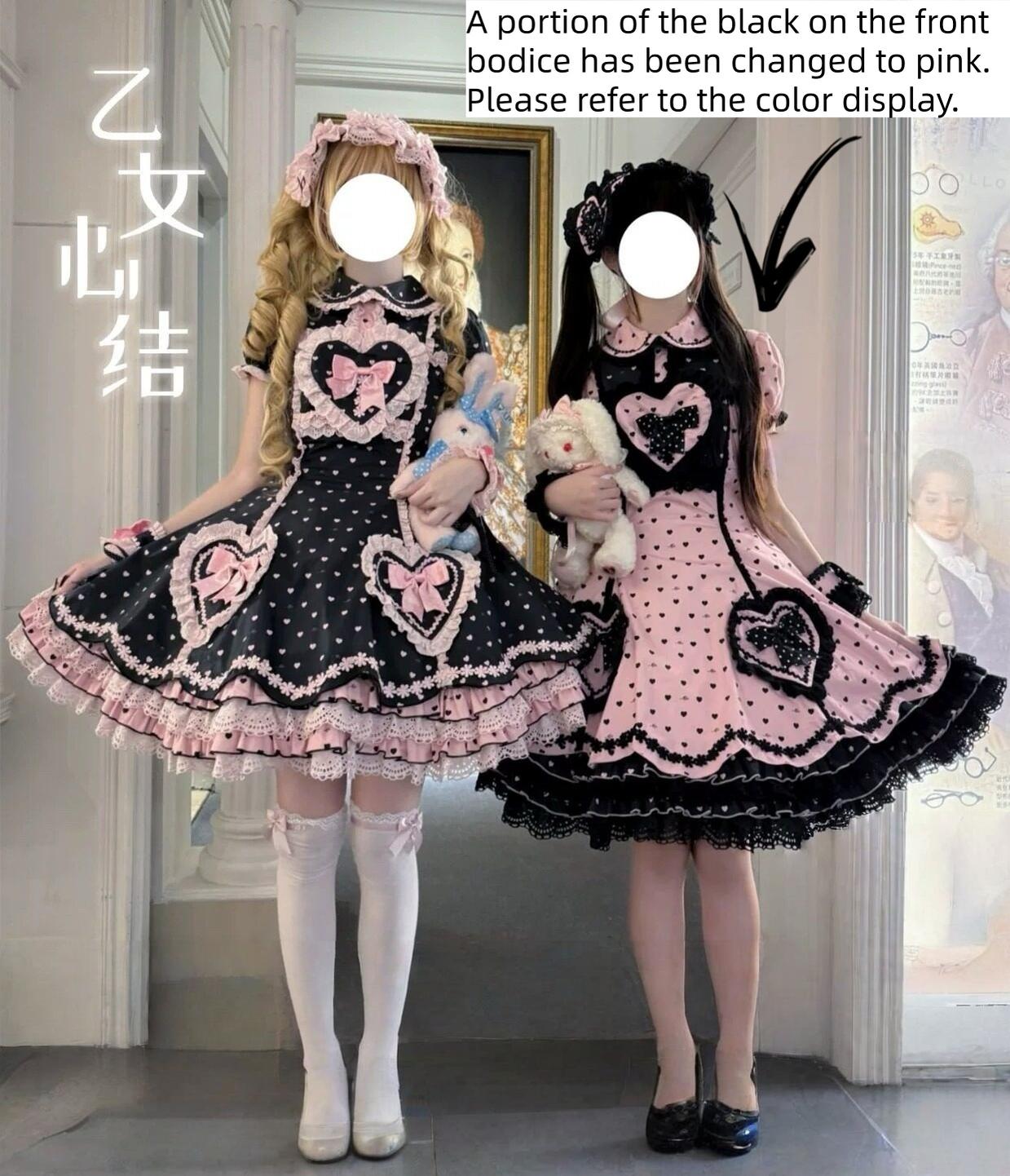 Maiden's Heart Knot - Cotton Old School Lolita Dress, Heart Polka Dot - image 14