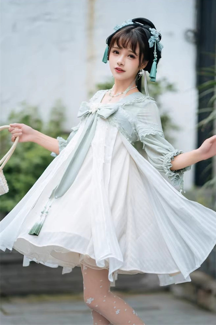 Half Sleeves Ruffled Bow Sweet Lolita Hanfu Dress - image 2