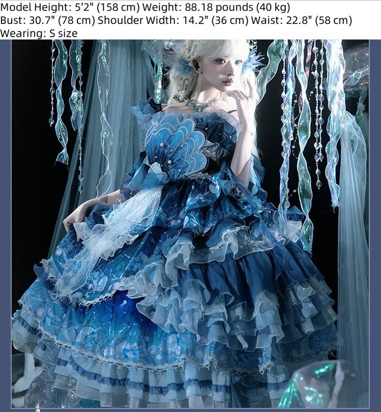 Blue Breath Jellyfish - Classic Lolita JSK Dress, Side Zipper - image 14