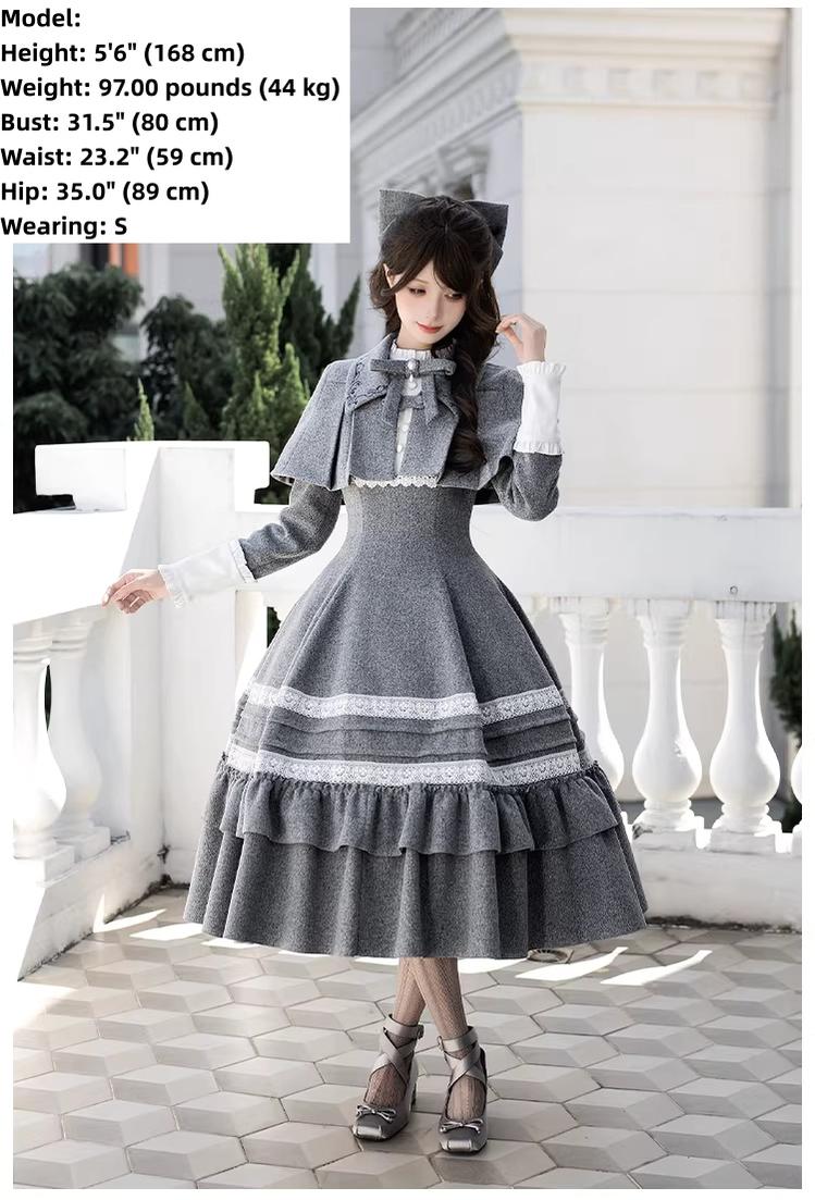 Reminisce - Pile Classic Lolita Dress, Detachable Cape and Accessories - image 13