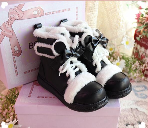 Bear Dada - Winter Kawaii Lolita Boots, Plush Accent - image 12