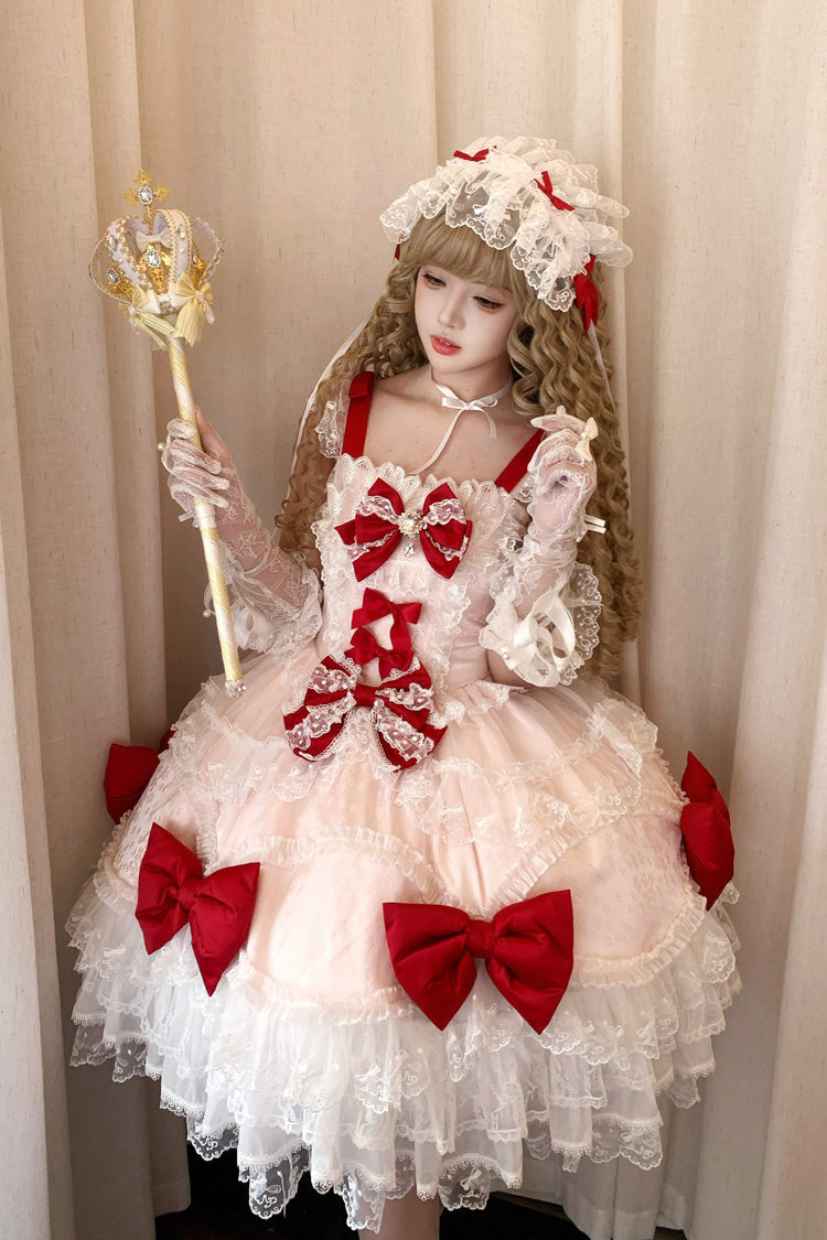 Flower Dream Isle - Square Collar Multi-Layered Ruffled Bow Lace Sweet Lolita JSK Dress - image 8