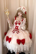Flower Dream Isle - Square Collar Multi-Layered Ruffled Bow Lace Sweet Lolita JSK Dress - image 8