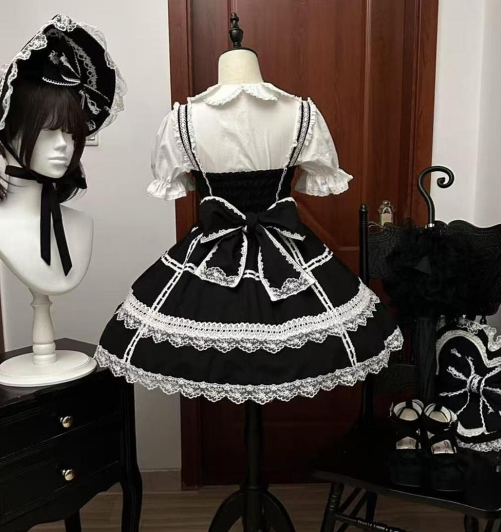 Old Heartache - Cotton Old School Lolita JSK Dress with Bows and Accessories - image 2