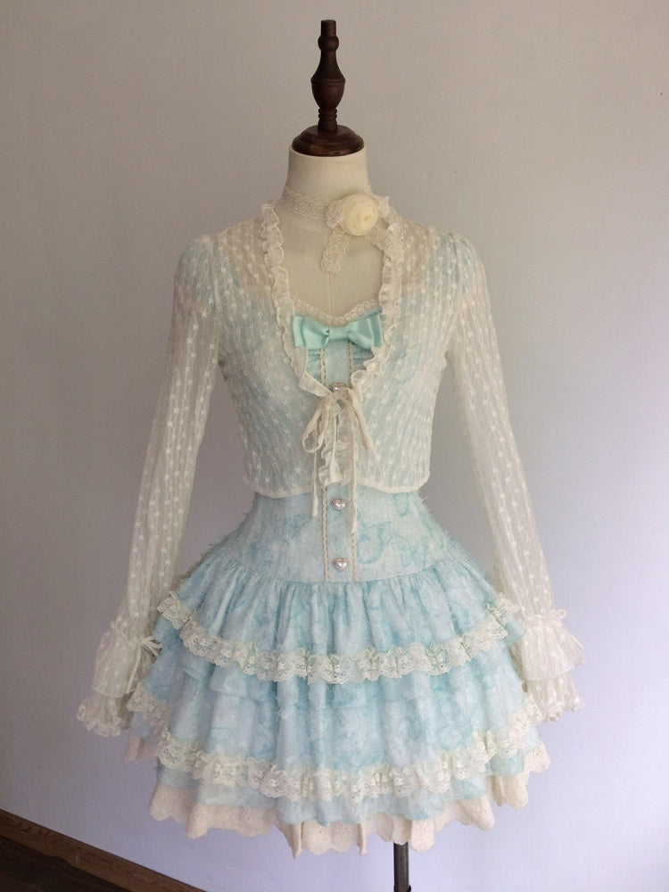 Mint Layered Lace Corset Dress and Sheer Cardigan Set - image 2