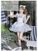 Seven-Day Bell - Blue Classic Lolita Striped OP Dress, Sailor Collar - image 8