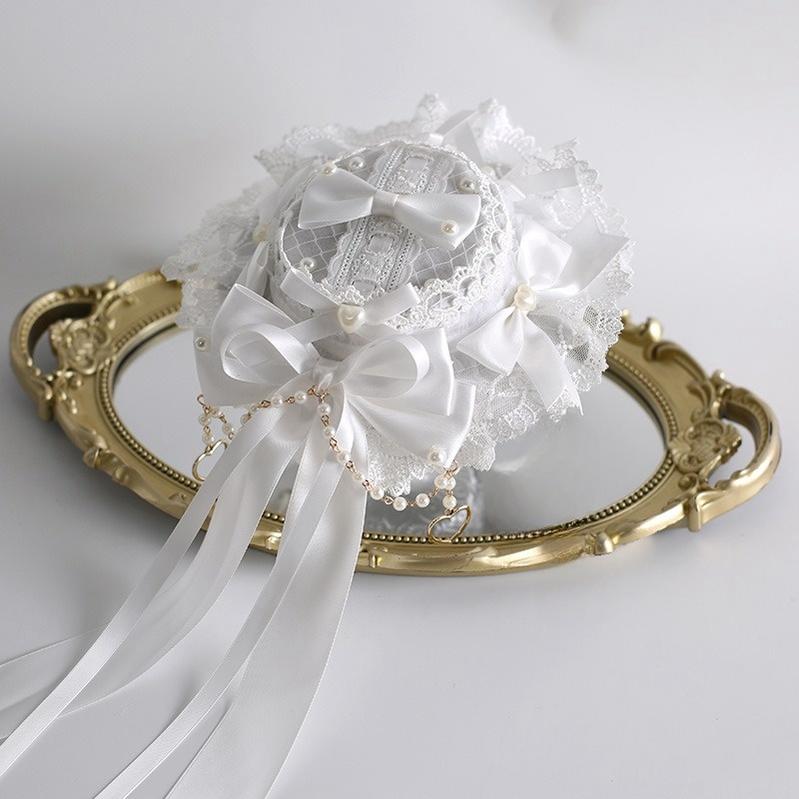 Xiaogui Classic Lolita Pure White Hairband, BNT, Top Hat and Flower Clips - image 9