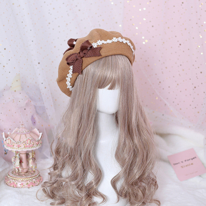 Xiaogui - Sweet and Lovely Daisy Bowknot Woolen Beret - image 6