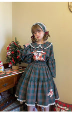 Christmas Vintage Lolita Skirts Doll Collar Blouse Plaid Skirt Set - image 24