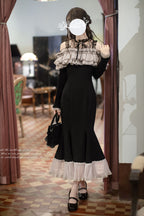 Night Cherry Blossoms Sweet Elegant Lolita Fishtail OP Dress in Black - image 7