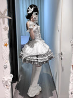 Metallic Angel - Silver-white Punk Lolita JSK, Wing and Rhinestone Details - image 10