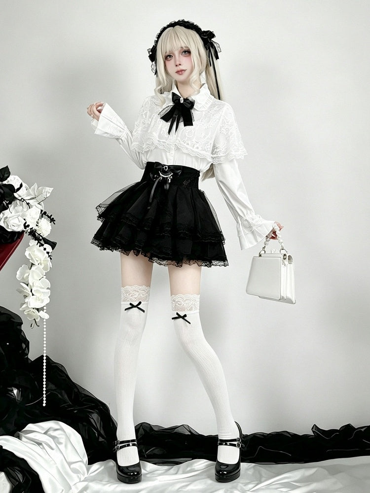 Snow White Lace-Cape Top with Long Sleeves - AMAHAKAWA - image 3