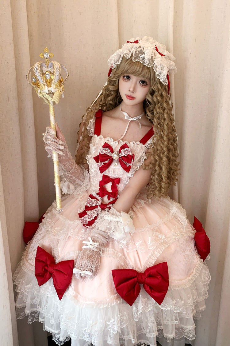 Flower Dream Isle - Square Collar Multi-Layered Ruffled Bow Lace Sweet Lolita JSK Dress - image 9