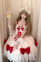 Flower Dream Isle - Square Collar Multi-Layered Ruffled Bow Lace Sweet Lolita JSK Dress - image 9